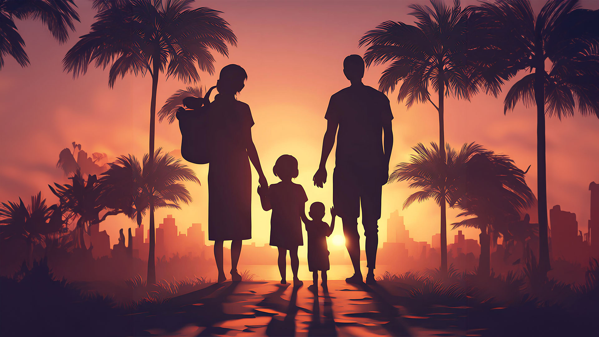 Family vacation illustration in Marathon, FL, showing a family enjoying beach activities, ideal for Father's Day at Gulfview Getaways’ luxury rental homes.
